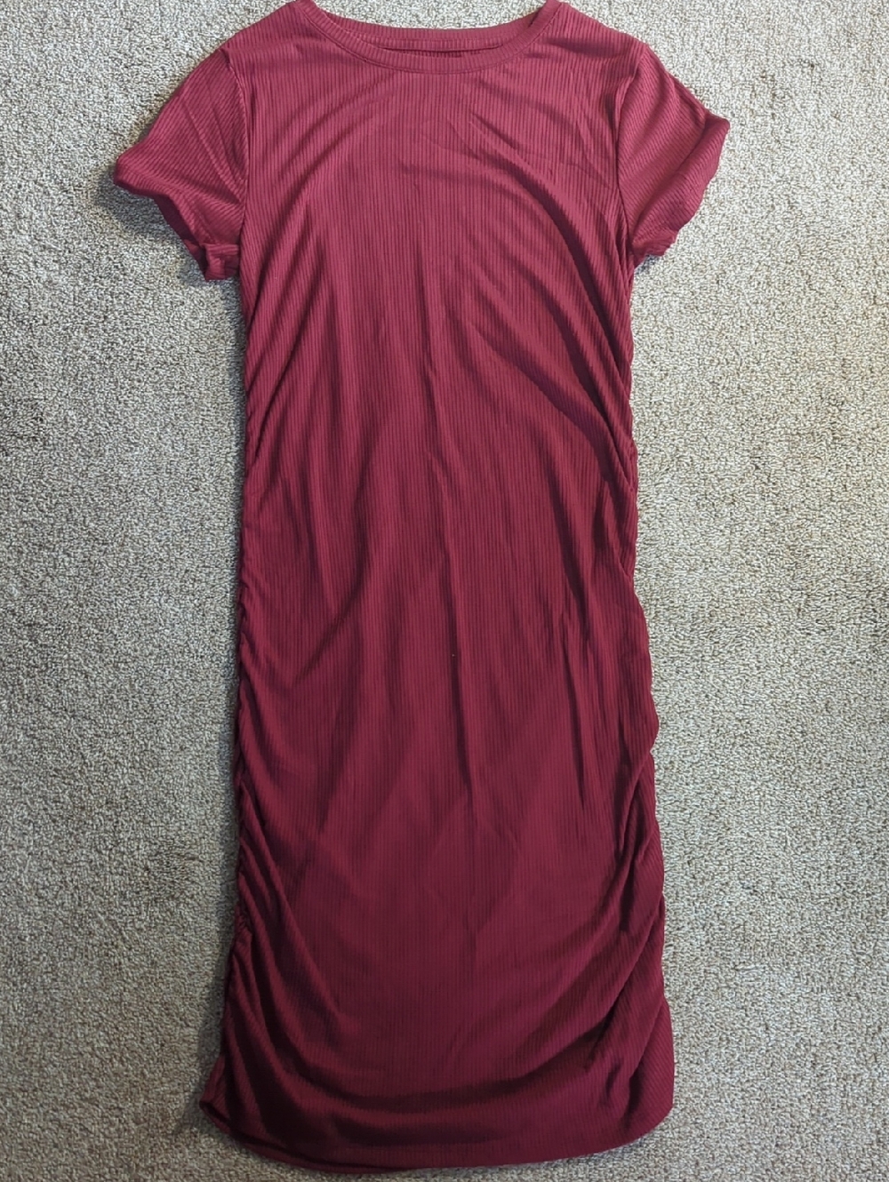 SO Ribbed Short Sleeve Bodycon Midi Dress - Wine